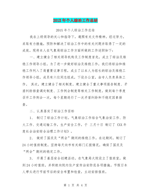 201X年个人综治工作总结