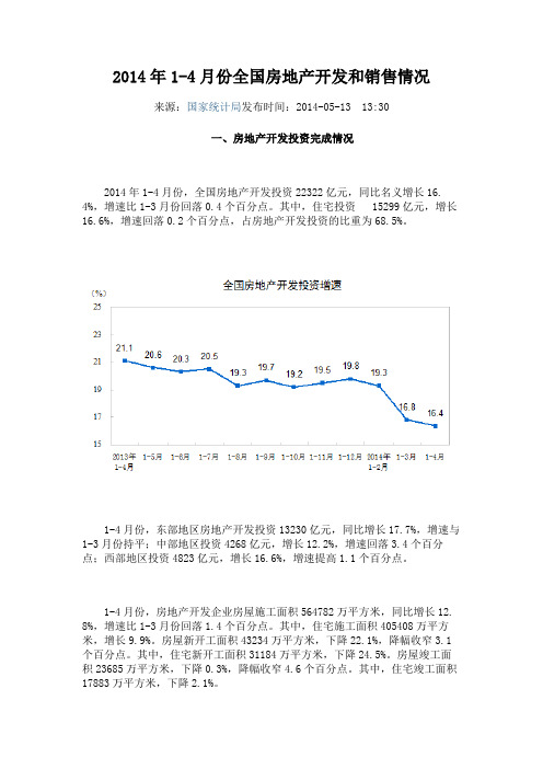 2014年1-4月份全国房地产开发和销售情况