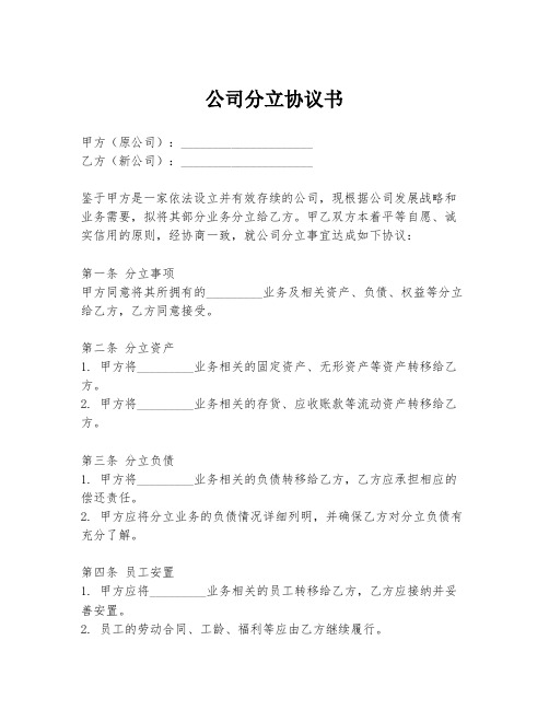 公司分立协议书