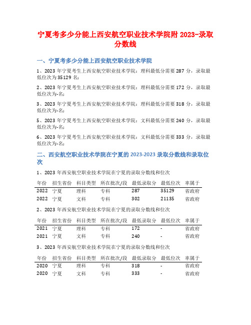 宁夏考多少分能上西安航空职业技术学院附2023-录取分数线