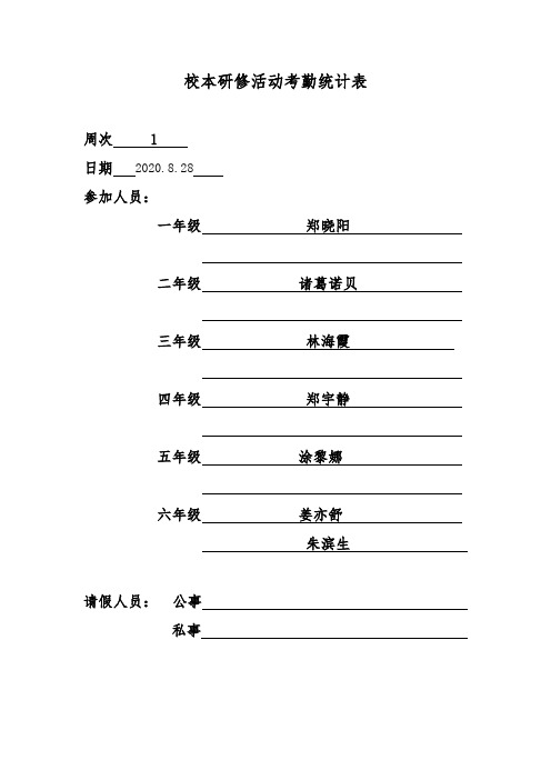 校本研修活动考勤统计表