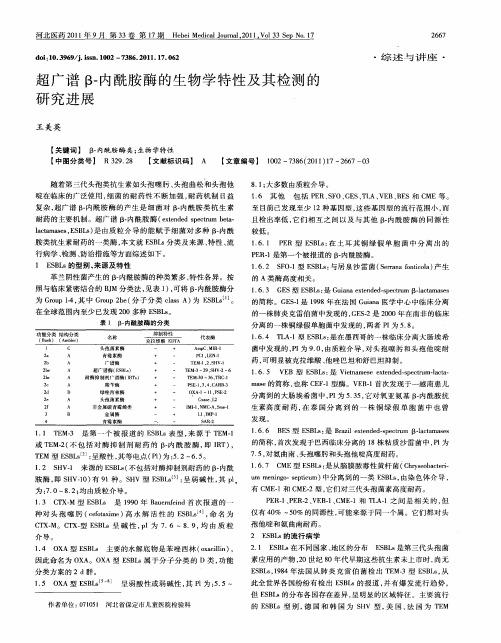 超广谱β-内酰胺酶的生物学特性及其检测的研究进展