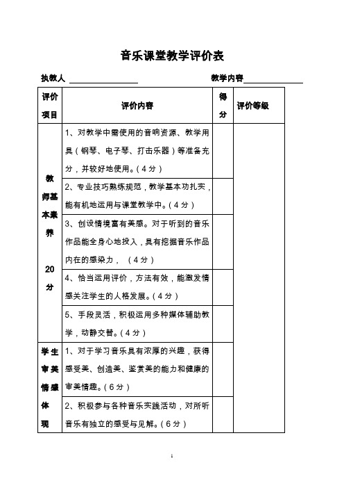 音乐课堂教学评价表