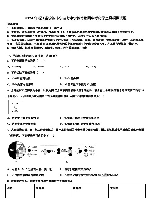 2024年浙江省宁波市宁波七中学教育集团中考化学全真模拟试题含解析