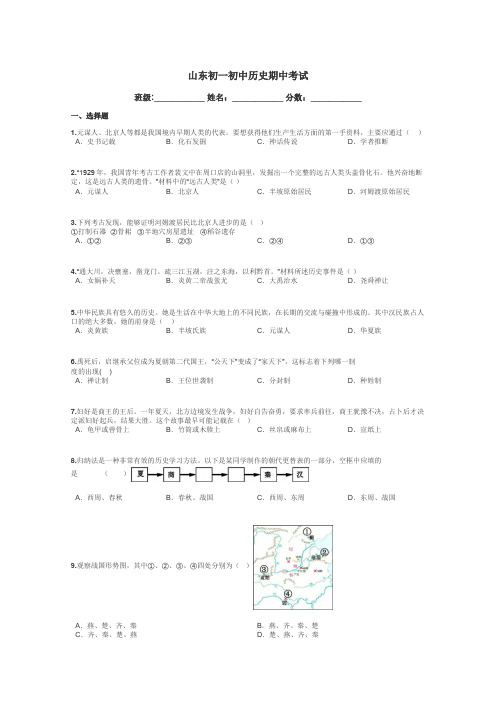 山东初一初中历史期中考试带答案解析
