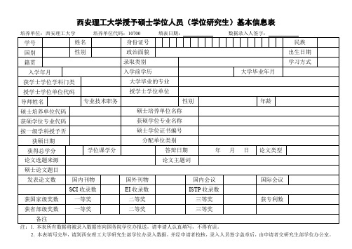 西安理工大学授予硕士学位人员学位研究生基本信息表