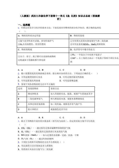 (人教版)武汉九年级化学下册第十一单元《盐 化肥》知识点总结(答案解析)