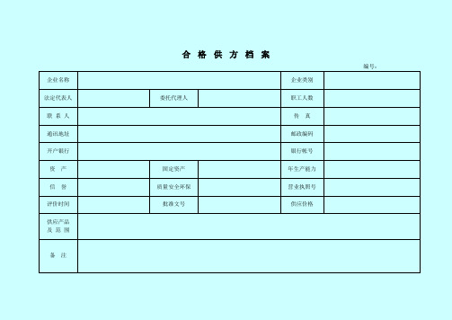 物资材料合格供货商质量评定套表