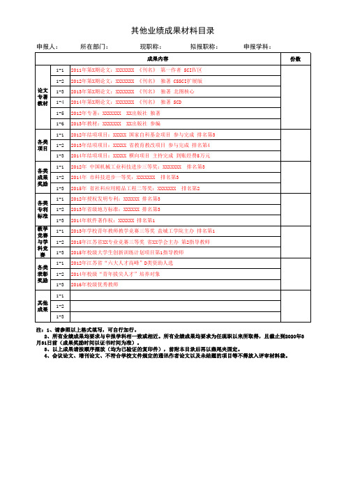 其他业绩成果材料目录(模板)