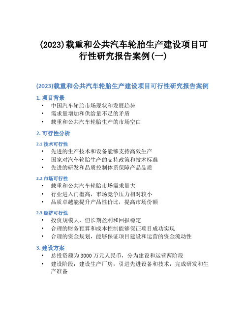 (2023)载重和公共汽车轮胎生产建设项目可行性研究报告案例(一)