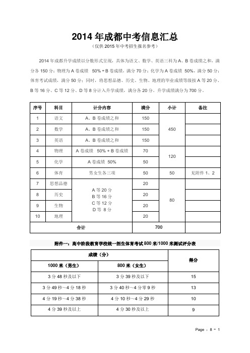 2014年成都中考信息汇总(2015年成都中考招生报名参考资料)