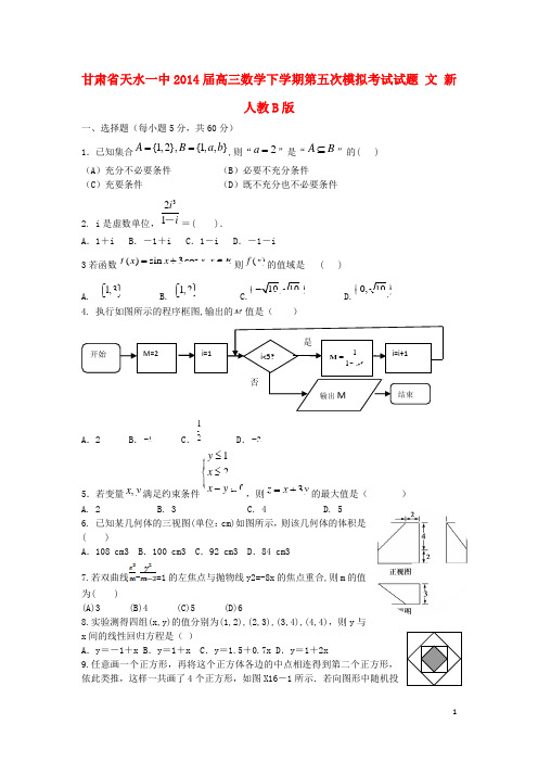 甘肃省天水一中高三数学下学期第五次模拟考试试题 文 新人教B版(1)