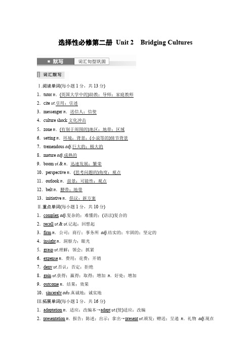 2024届高考一轮复习英语基础知识默写本(人教版)选择性Unit2BridgingCultures