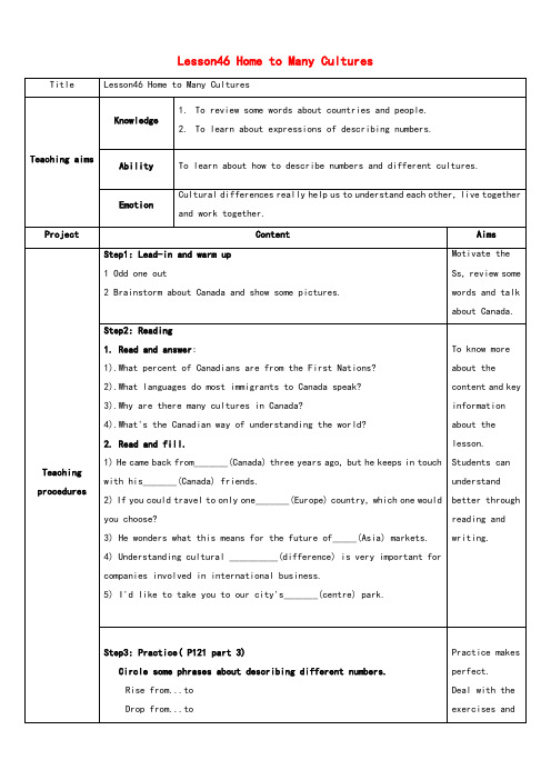 冀教版九年级英语下册Lesson46HometoManyCultures优质教案(2)