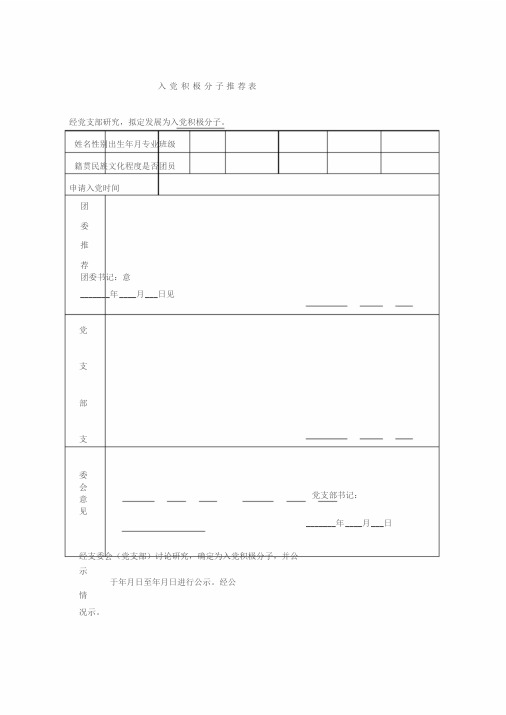 确定为入党积极分子情况公示表