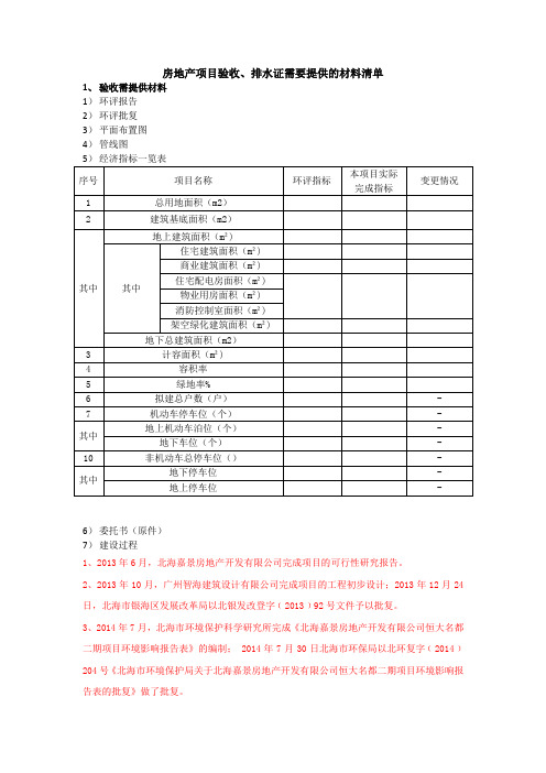 房地产项目验收、排水、排污证需提供资料清单