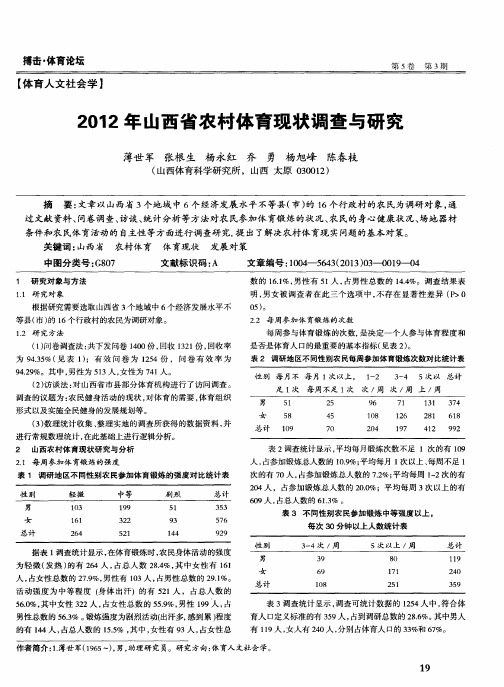 2012年山西省农村体育现状调查与研究