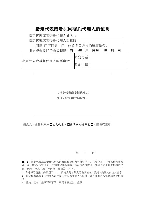 指定代表或者共同委托代理人的证明