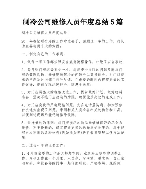 制冷公司维修人员年度总结5篇