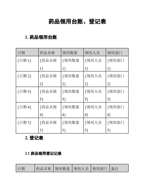 药品领用台账、登记表