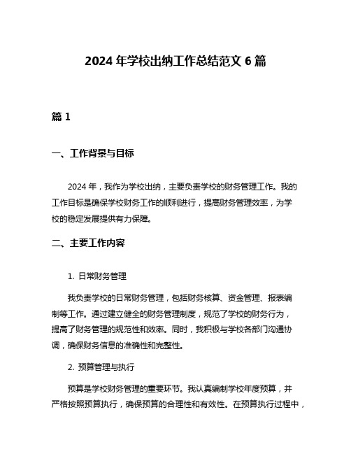 2024年学校出纳工作总结范文6篇