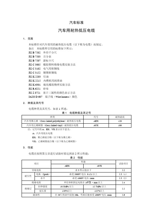 JASO D 608-1992汽车用耐热低压电缆(自己翻译中文).