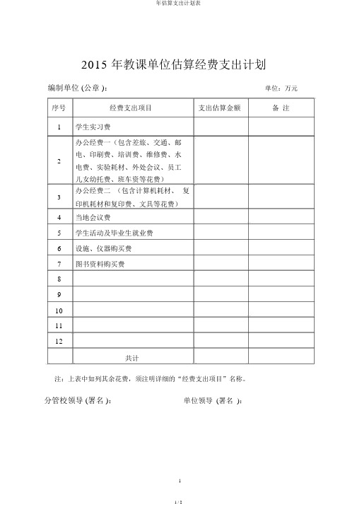 年预算支出计划表