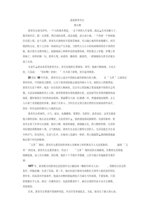 韩天衡《说说黄胄先生》阅读练习及答案