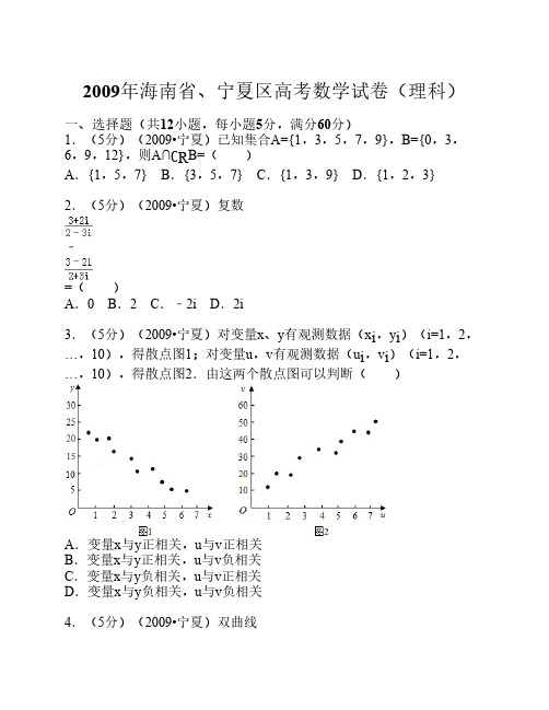 2009年 海南省、宁夏区高考数学试卷(理科)