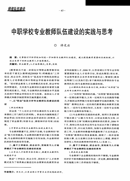 中职学校专业教师队伍建设的实践与思考