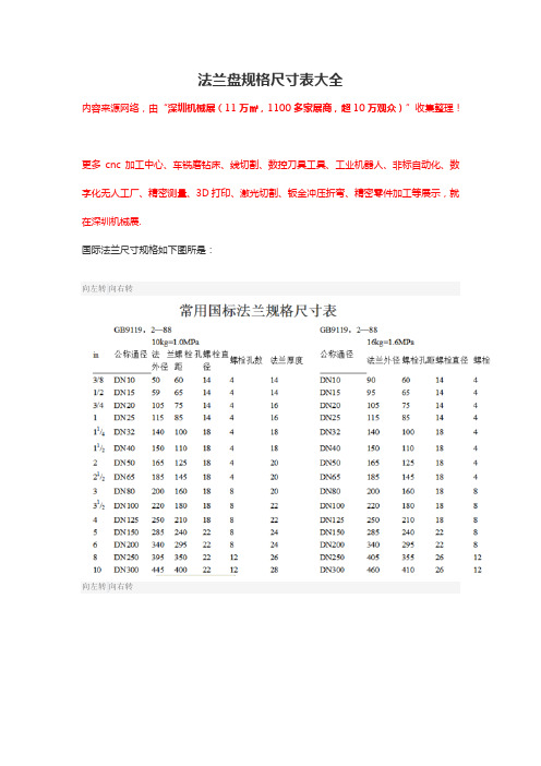 法兰盘规格尺寸表大全