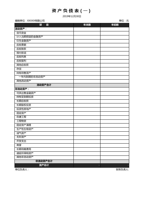 最全资产负债表Excel模板