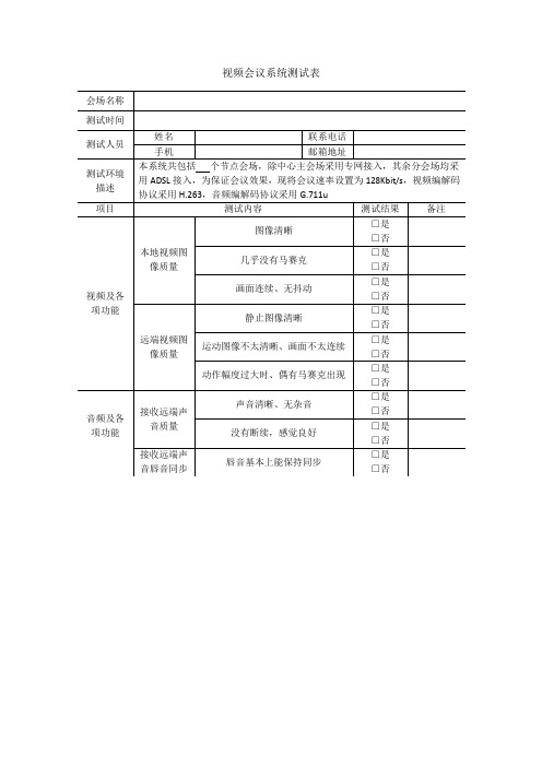 视频会议系统测试,调试表