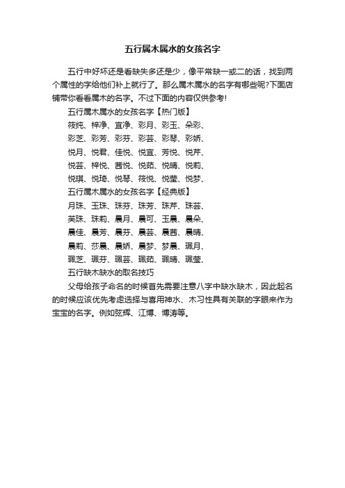 五行属木属水的女孩名字