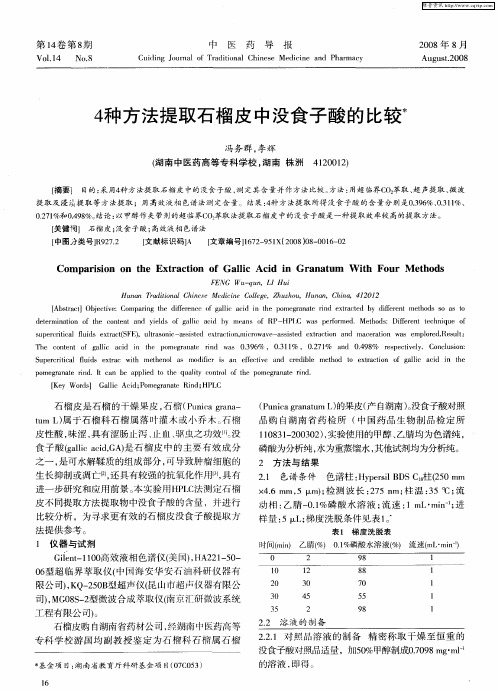 4种方法提取石榴皮中没食子酸的比较