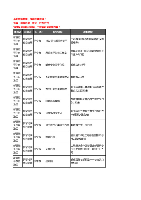 新版新疆维吾尔自治区伊犁哈萨克自治州彩妆美甲企业公司商家户名录单联系方式地址大全11家