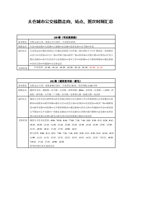太仓城公交线路走向站点班次时刻汇总