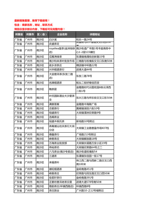 新版广东省广州市南沙区茶庄企业公司商家户名录单联系方式地址大全183家