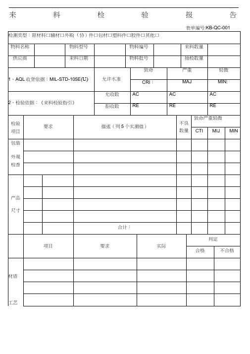 来料检验报告模板