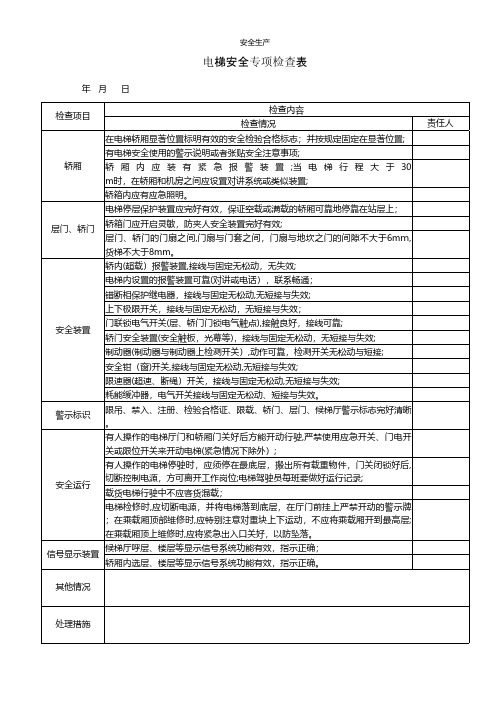 电梯货梯日常安全检查表 (2)应急预案企业管理安全生产规范化安全制度安全管理台账