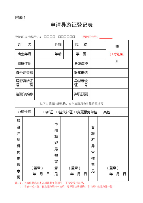 申请导游证登记表