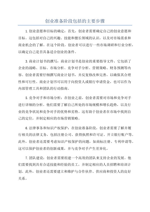 创业准备阶段包括的主要步骤