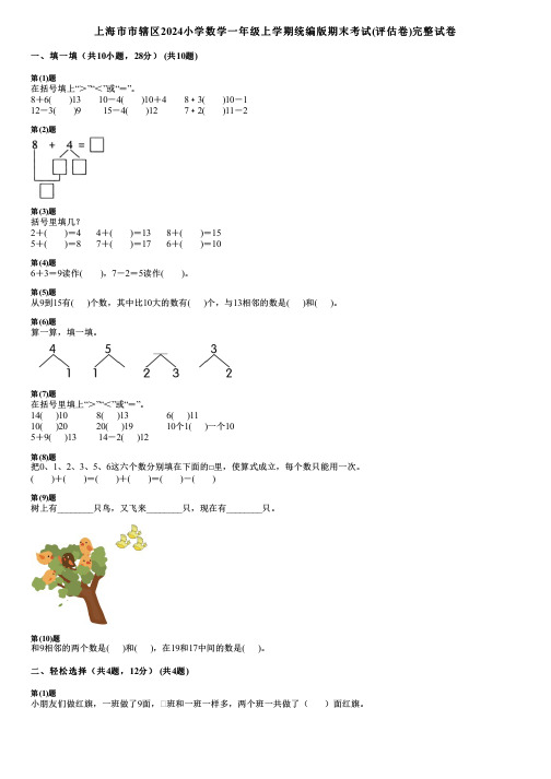 上海市市辖区2024小学数学一年级上学期统编版期末考试(评估卷)完整试卷