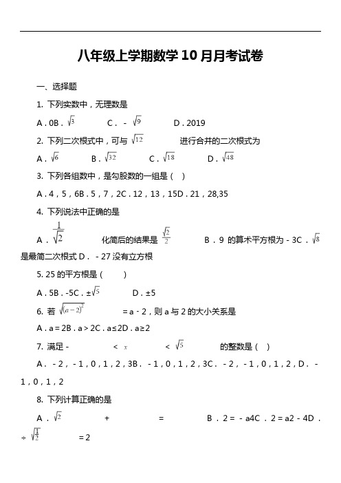 八年级上学期数学10月月考试卷真题