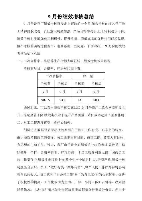 9月份绩效考核总结