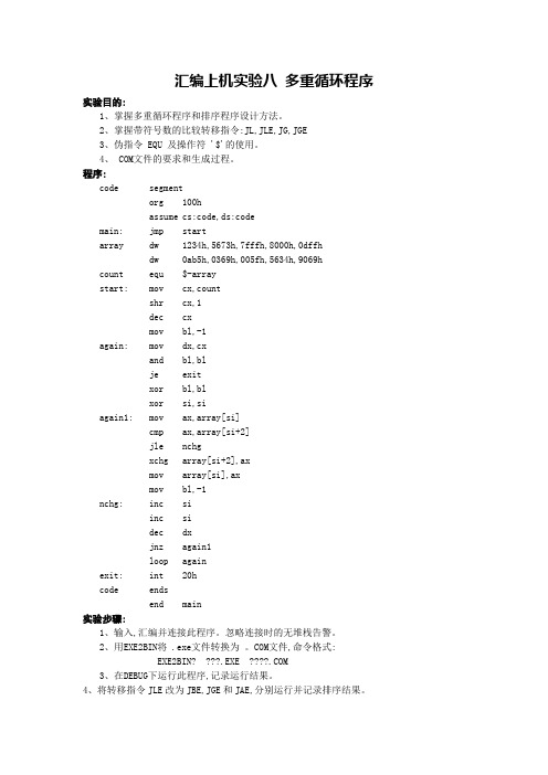 汇编上机实验八 多重循环程序