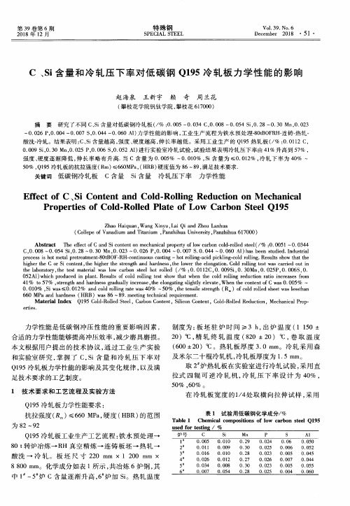 C、Si含量和冷轧压下率对低碳钢Q195冷轧板力学性能的影响