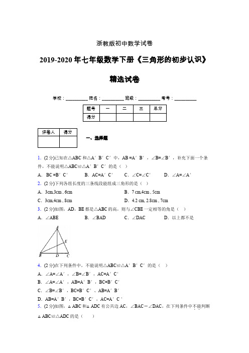 浙教版初中数学七年级下册第一章《三角形的初步认识》单元复习试题精选 (610)