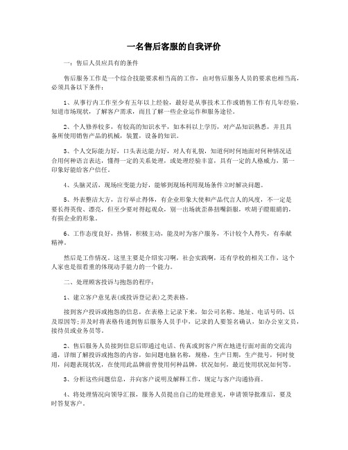 一名售后客服的自我评价