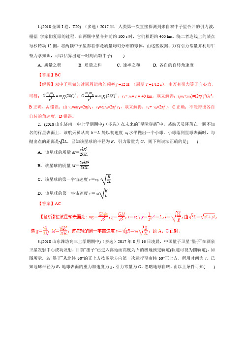 2019届物理人教版      万有引力定律与航天   单元测试